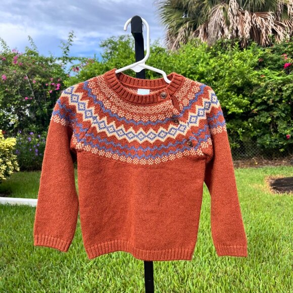 Edgehill Collection Brown Fair Isle Yoke Sweater Size 24mo - Picture 1 of 8